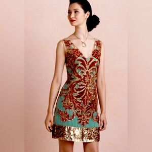BHLDN Tracy Reese To India and Back Sea Glass Sheer Sequin Dress Size 10